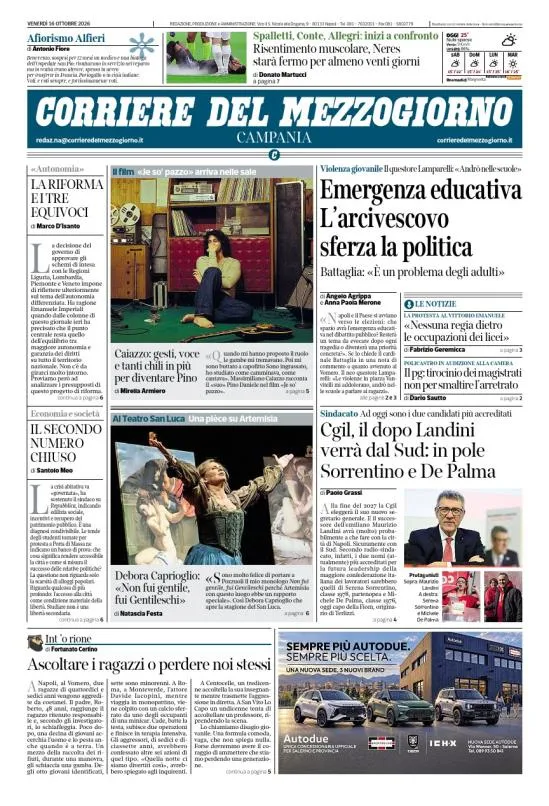 Prima-pagina-corriere del mezzogiorno-del-2026-10-16